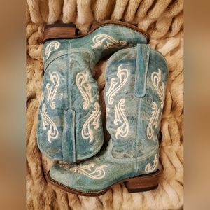 Womens Corral Square Toe Turquoise Aqua Embroidered Western Boots sz 8